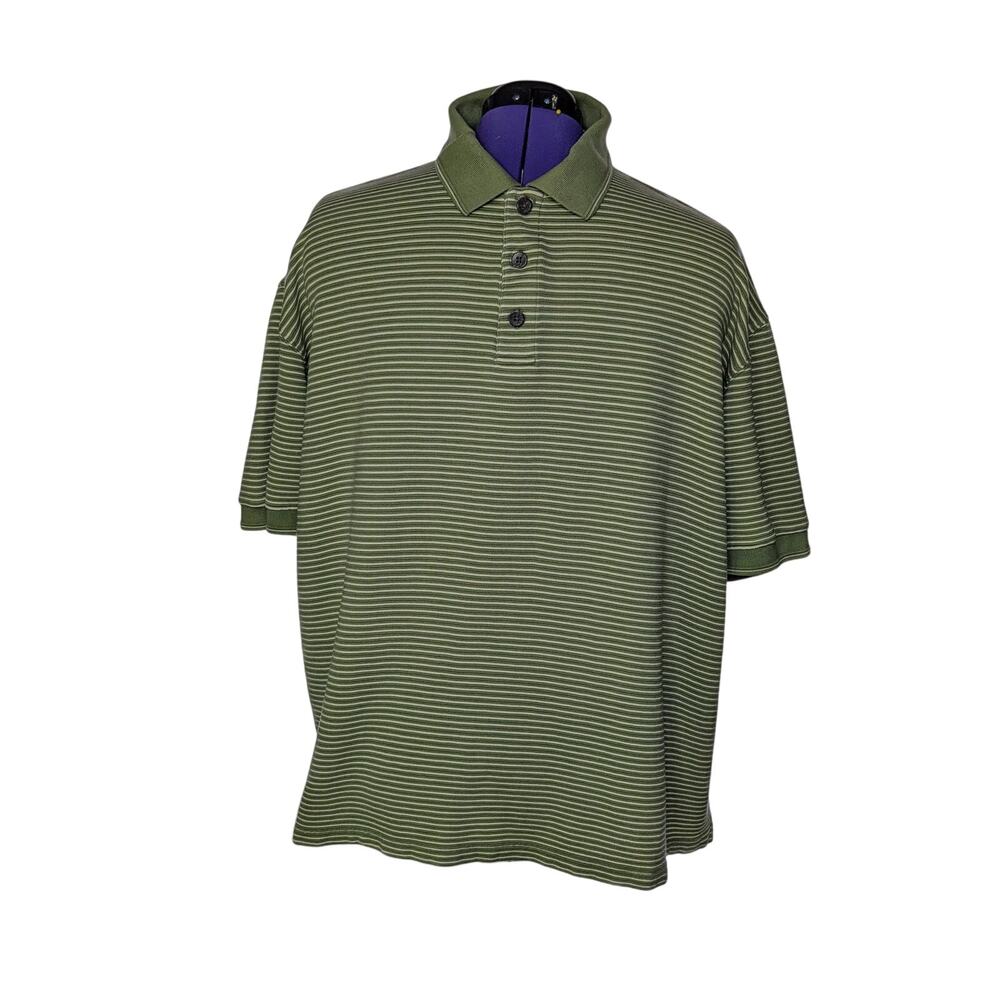 Croft & Barrow Men's Green/White Striped Pullover Shirt. Size XL . Pre-Owned.